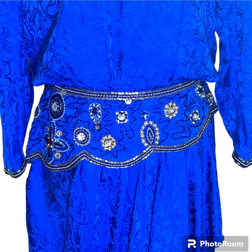 Vintage 80’s D’ore 100% Silk Dress Beautiful Jewels & Beading Women’s Size 14 - Picture 10 of 12